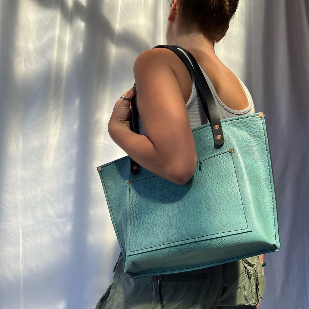 Handmade Turquoise Lether Tote Bag